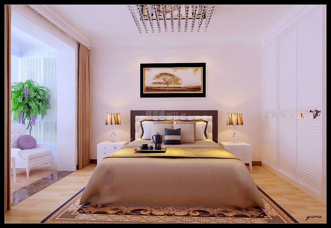 现代风格卧室床头装饰画布置效果图