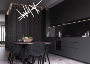  2020黑色厨房装修效果图 小户型厨房餐厅一体效果图 