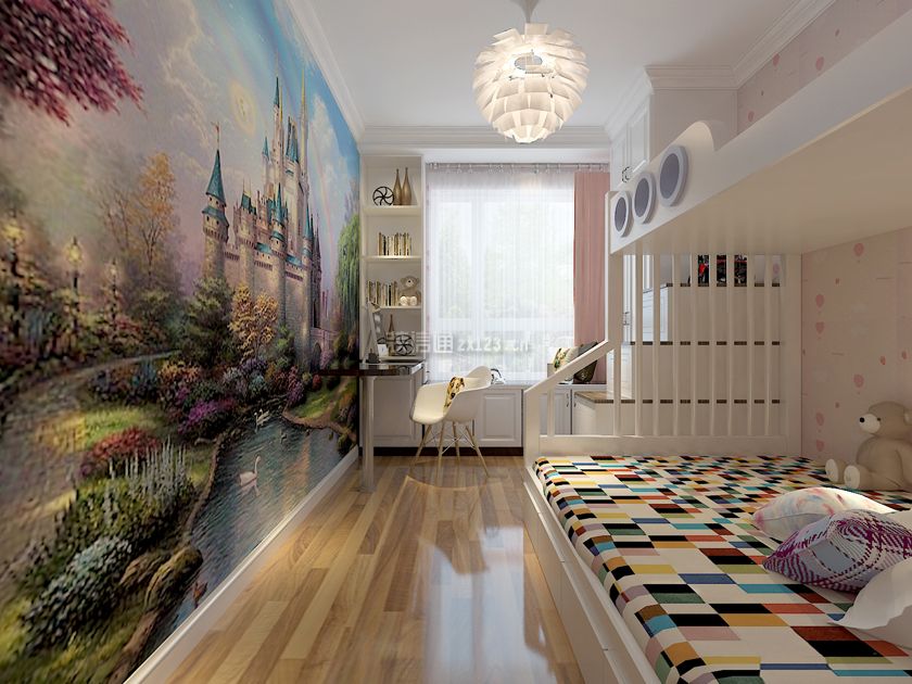 现代风格儿童房彩绘背景墙装修效果图