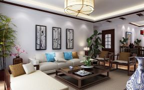 新中式风格客厅沙发挂画装饰效果图