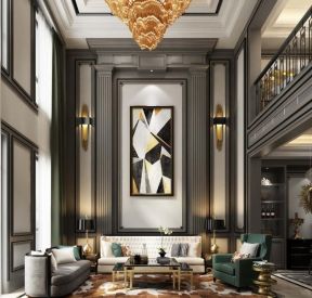  2020别墅挑高客厅沙发摆设效果图 2020复式挑高客厅效果图