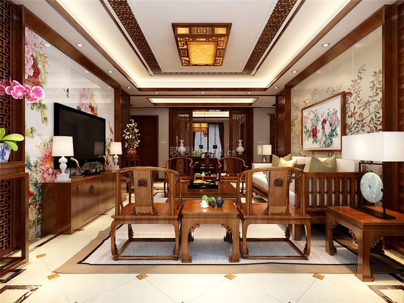 中式客厅摆放 中式客厅装饰画 中式客厅手绘 