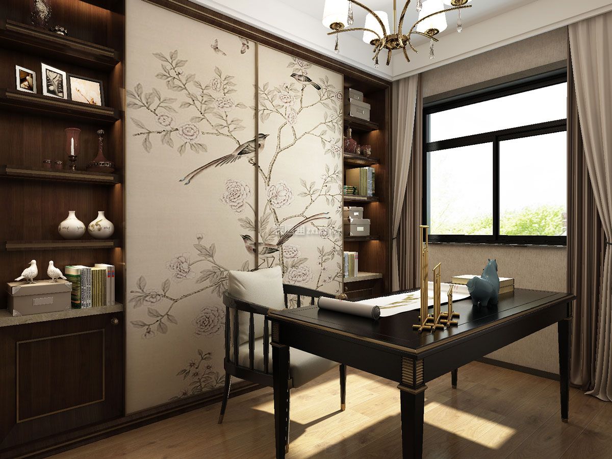 新中式风格书房窗帘装饰效果图