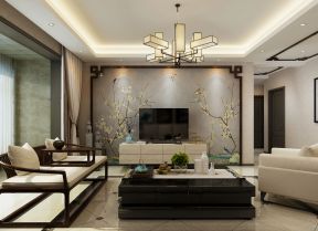 新中式风格客厅彩绘电视墙装修效果图