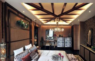 东南亚风格样板房卧室吊顶造型效果图