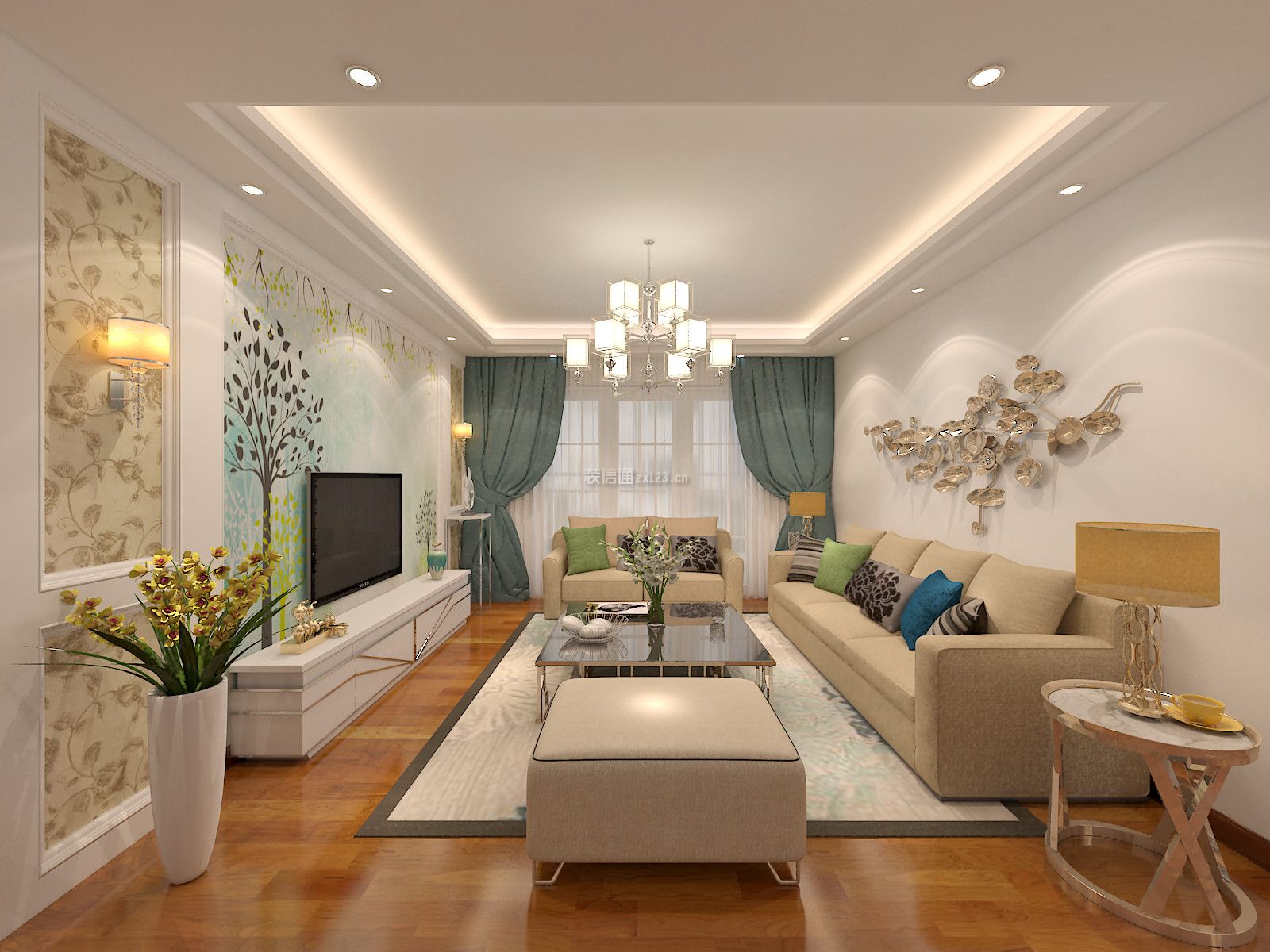 现代风格客厅彩绘电视墙装修设计效果图