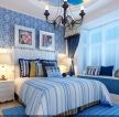 家庭卧室蓝色花纹壁纸装修效果图
