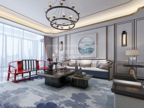 2023新中式四居客厅沙发墙装修设计效果图