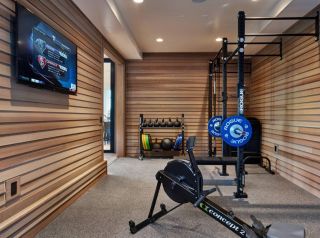 家庭健身房木质电视墙设计图片