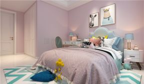 北欧现代少女粉色卧室背景墙装修效果图