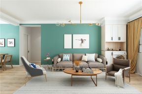 2023北欧风格客厅沙发绿色背景墙设计效果图