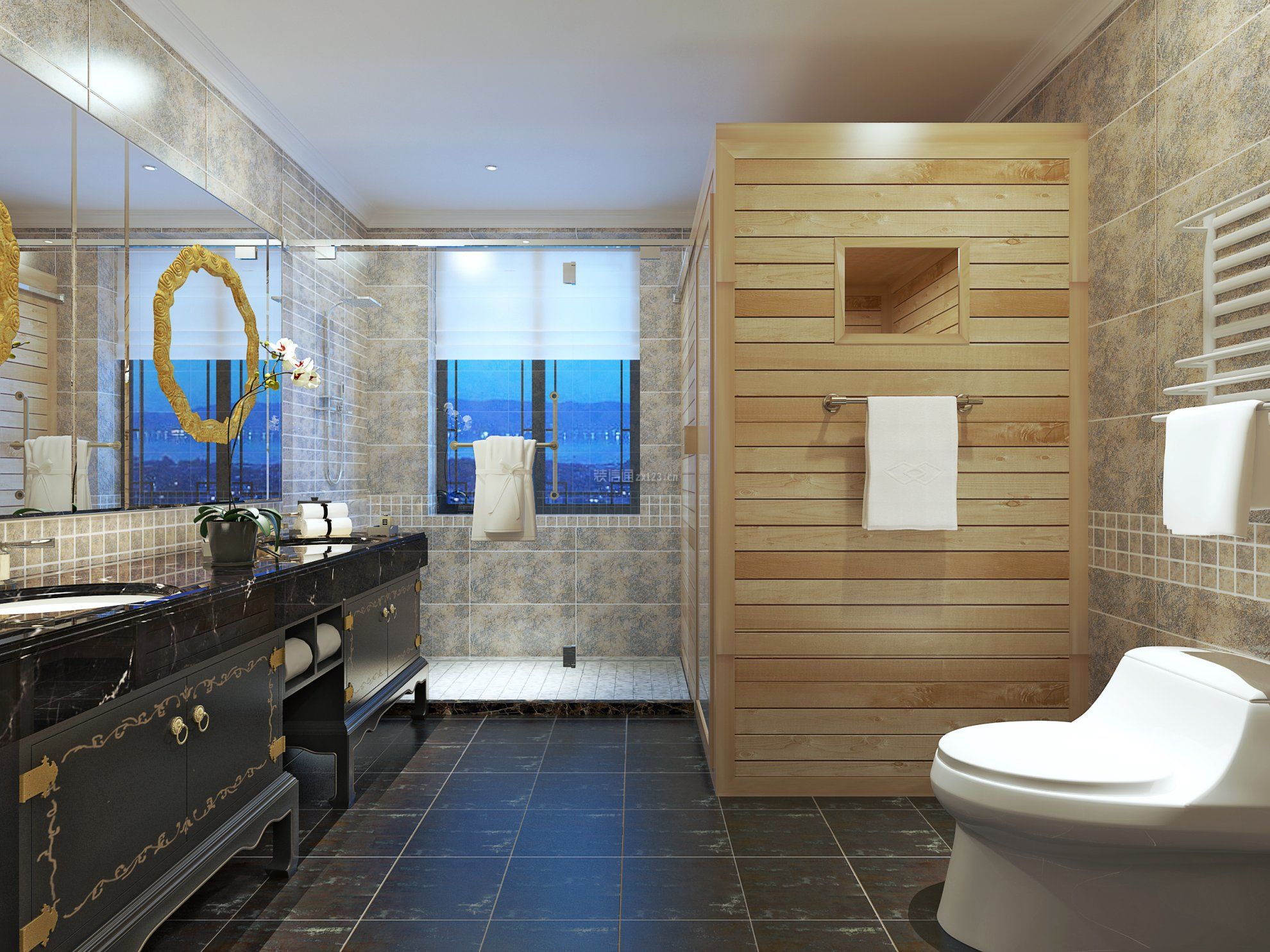 高档浴室木质隔断装修设计图片