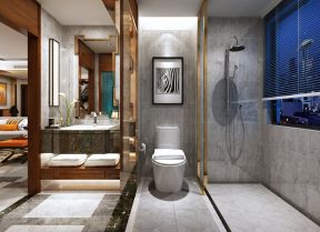 卫生间浴室玻璃 卫生间浴室玻璃隔断设计 透明浴室效果图