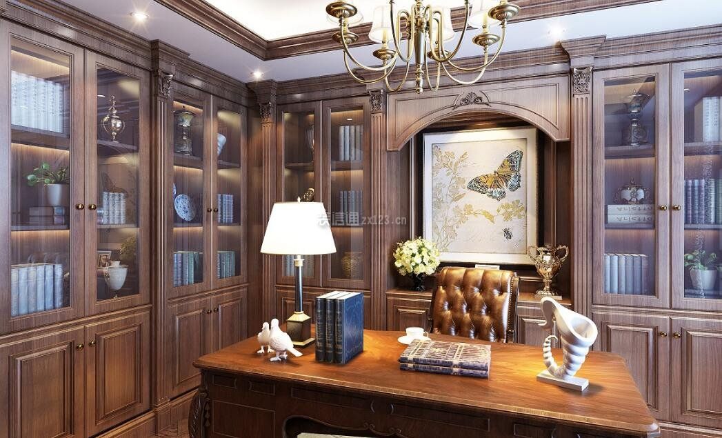 欧式古典家装书房整体书柜效果图片