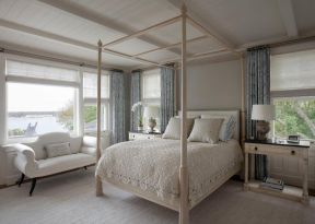 白色欧式家装卧室四柱床图片2023