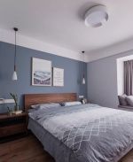 2023简约四居卧室蓝灰色背景墙设计图片