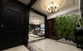 新中式別墅走廊玄關(guān)背景墻設(shè)計(jì)效果圖