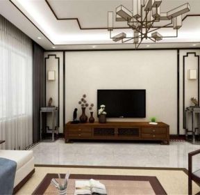 新中式别墅客厅电视墙设计效果图-每日推荐