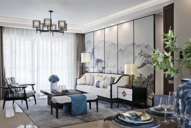 2023新中式风格客厅沙发背景墙设计图片