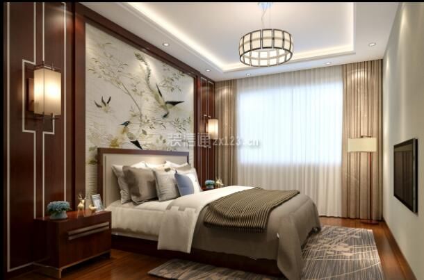 新中式风格四居卧室背景墙装修效果图