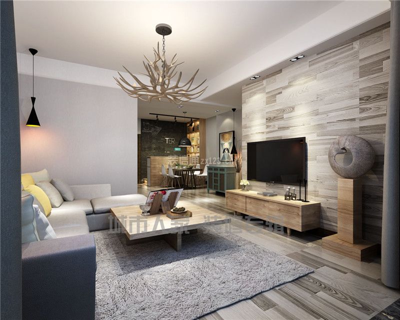 现代北欧风格客厅电视墙设计效果图