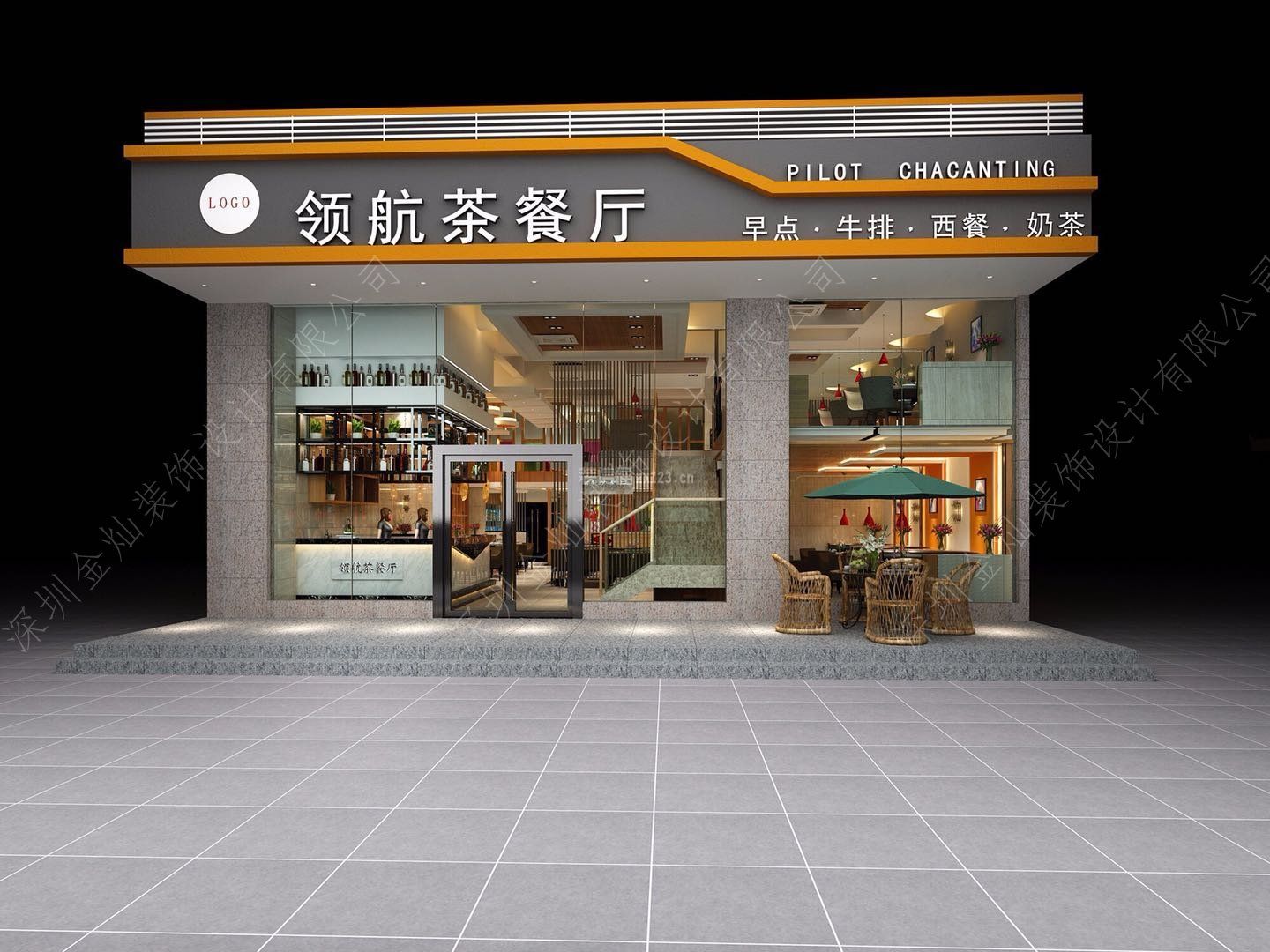 2022现代茶餐厅店面门头装修效果图