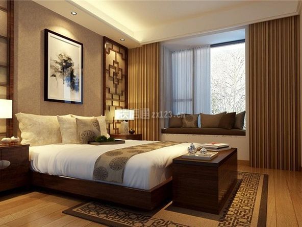 新中式二居室卧室飘窗设计效果图