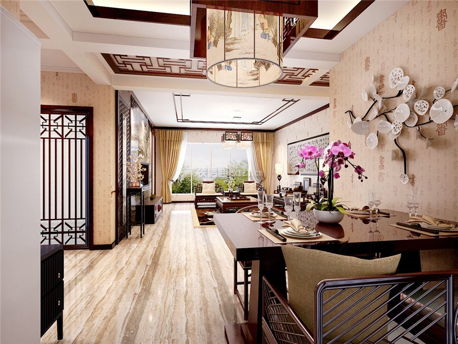 2023新中式风格餐厅墙面装饰效果图
