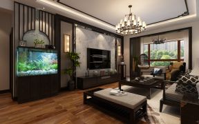 新中式家装客厅鱼缸造景效果图
