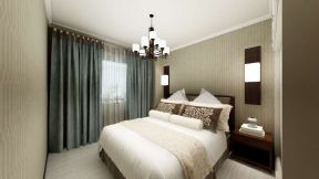 新中式风格卧室蓝色窗帘搭配效果图