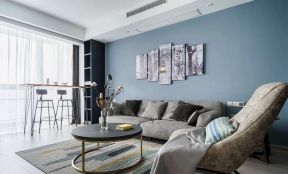 2023北欧现代风格客厅沙发蓝色背景墙设计图片