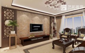 水榭花城140平米三居室中式风格电视背景墙装修效果图