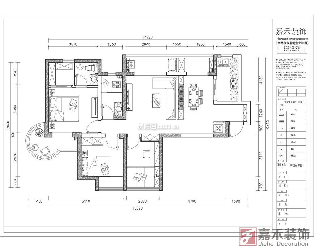 114平米三居室戶(hù)型平面圖