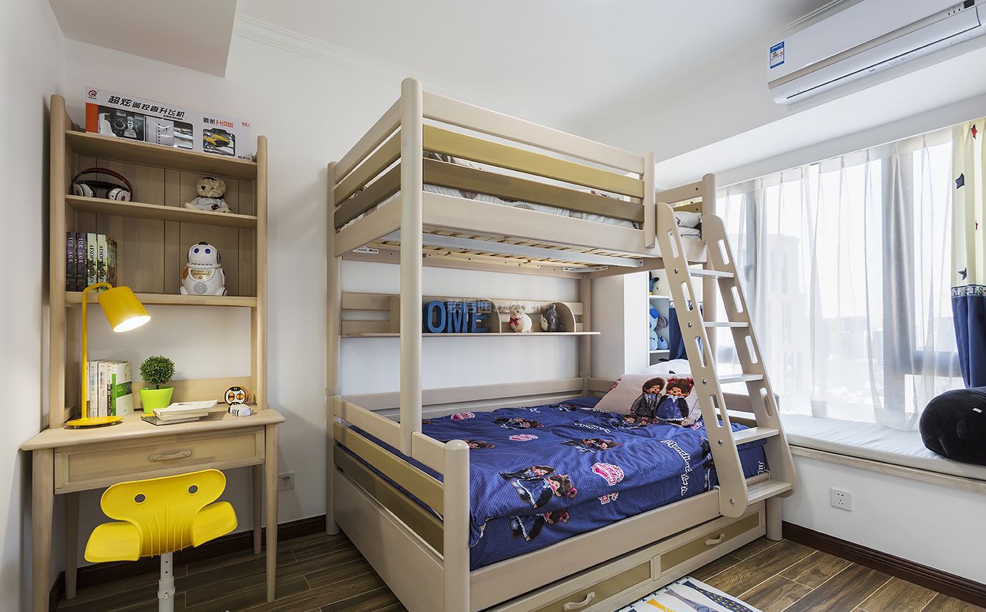 简约卧室儿童房高低床装修图片_装修123效果图