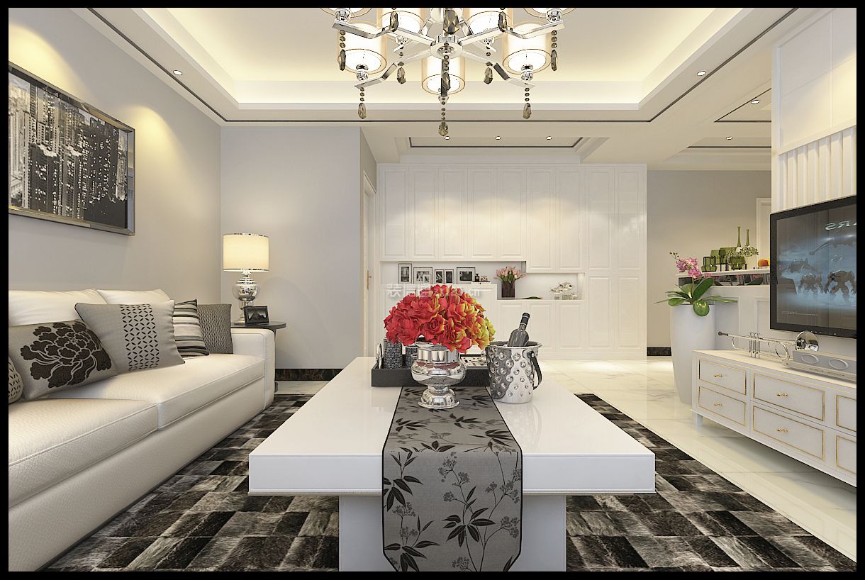 2023现代风格客厅沙发茶几摆设效果图