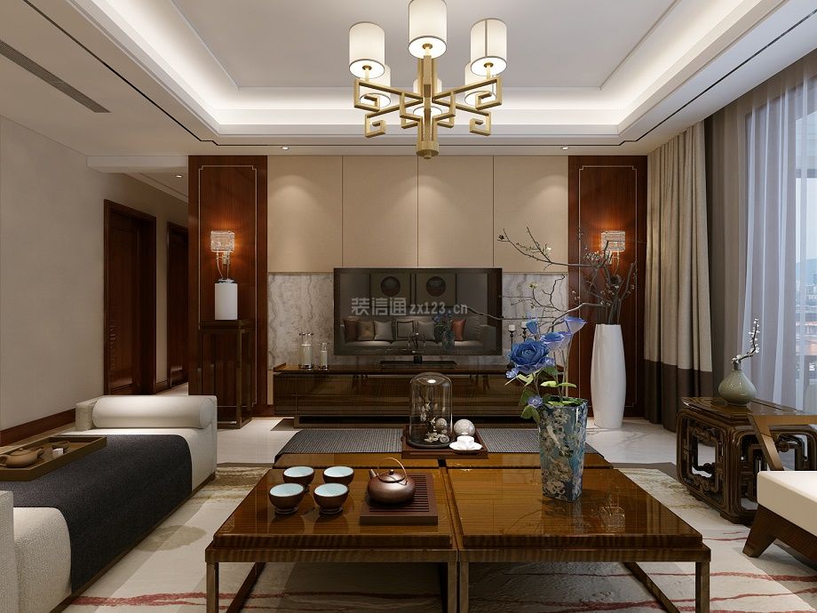 新中式风格客厅电视墙装饰效果图