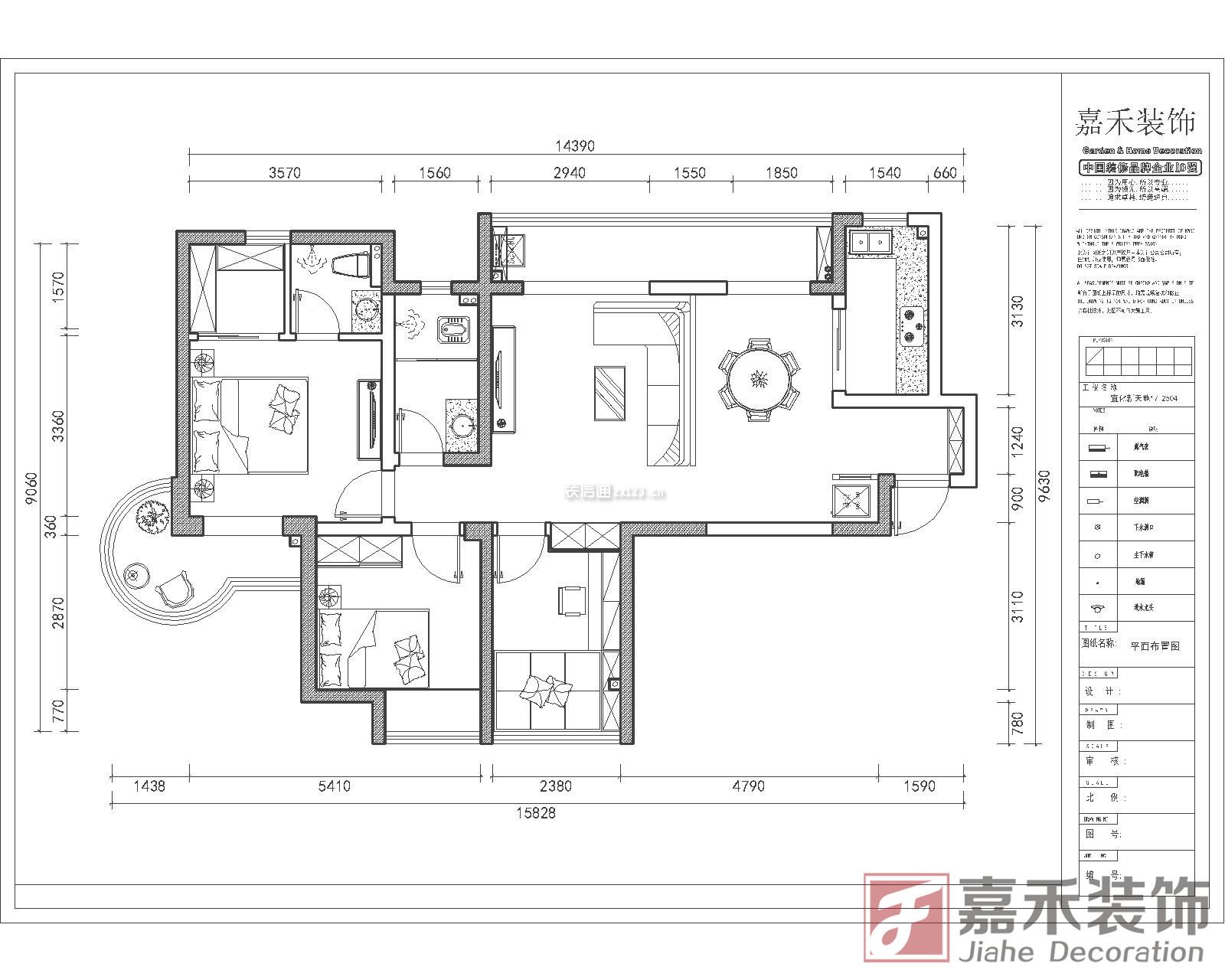 114平米三居室平面設計圖片