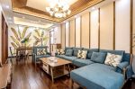 东南亚风格客厅蓝色沙发背景墙装修图片