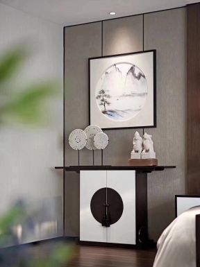 簡(jiǎn)約中式風(fēng)格家庭儲(chǔ)物柜背景墻設(shè)計(jì)圖片
