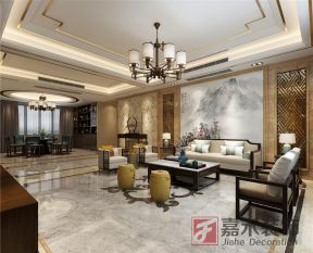 新中式风格248平米四居休客厅沙发墙设计效果图