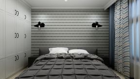 2023现代风格卧室床头条纹壁纸装饰效果图