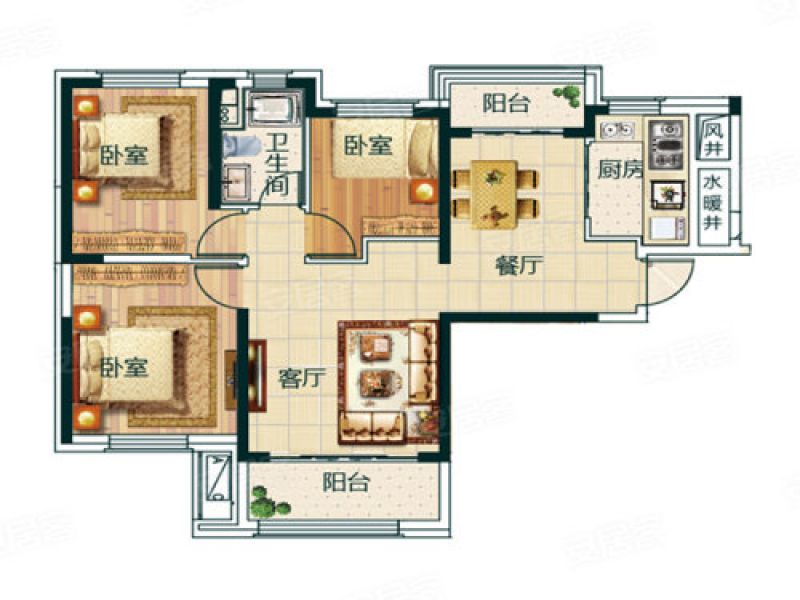 长春恒大首府116㎡户型, 3室2厅2卫1厨, 建筑面积约.