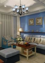 地中海风格180平米跃层客厅蓝色背景墙布置图片