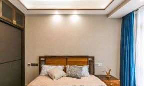 新中式风格149平米三居卧室实木床摆设图片