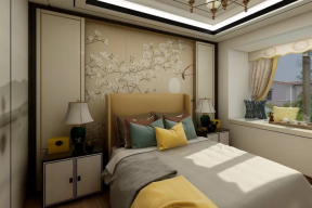 新中式风格138平米四居卧室背景墙装修效果图