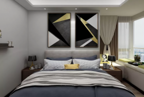 简约现代风格130平米三居卧室飘窗布置图片