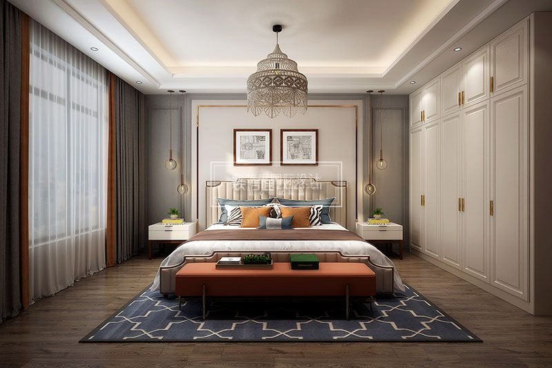 美的林城200平米现代简约卧室装修案例