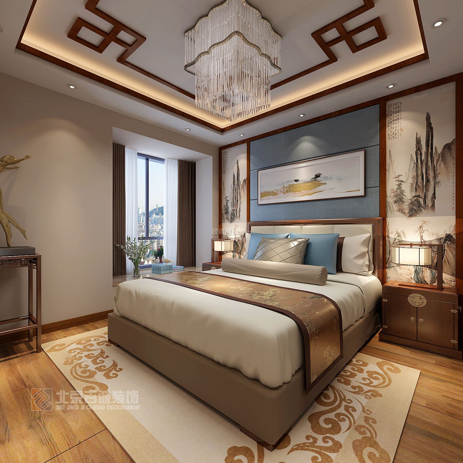 2023新中式风格卧室床头背景墙装修效果图