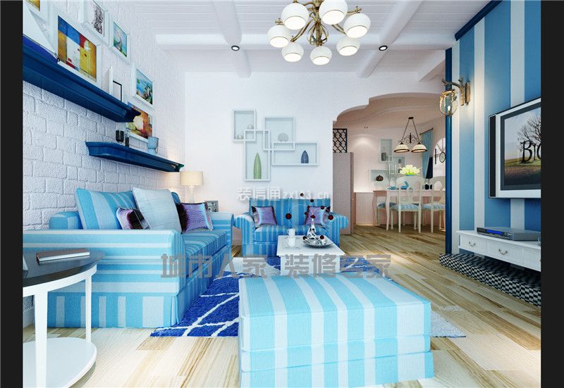 2023地中海客厅蓝色沙发装修效果图