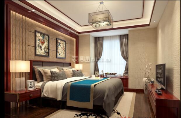 新中式风格150平米三居卧室飘窗装修效果图
